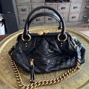 AUTHENTIC MARC JACOBS STAM BAG BLACK QUILTED LEATHER GOLD HARDWARE